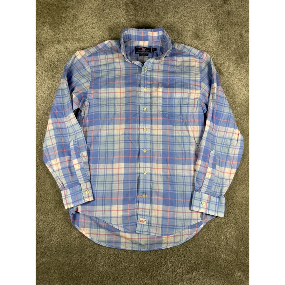 Vineyard Vines Murray Shirt Mens Small Blue Pink Plaid Cotton Button Down 1464
